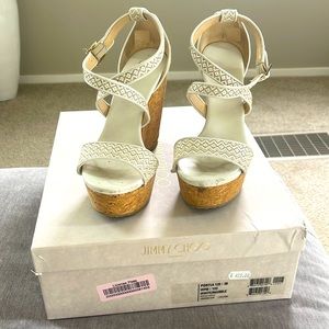 Jimmy Choo heeled wedge sandals with original box. Size 38 (US 7.5).
